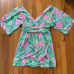 Lilly Pulitzer Pink & Green Tropical Floral V-Neck Dress